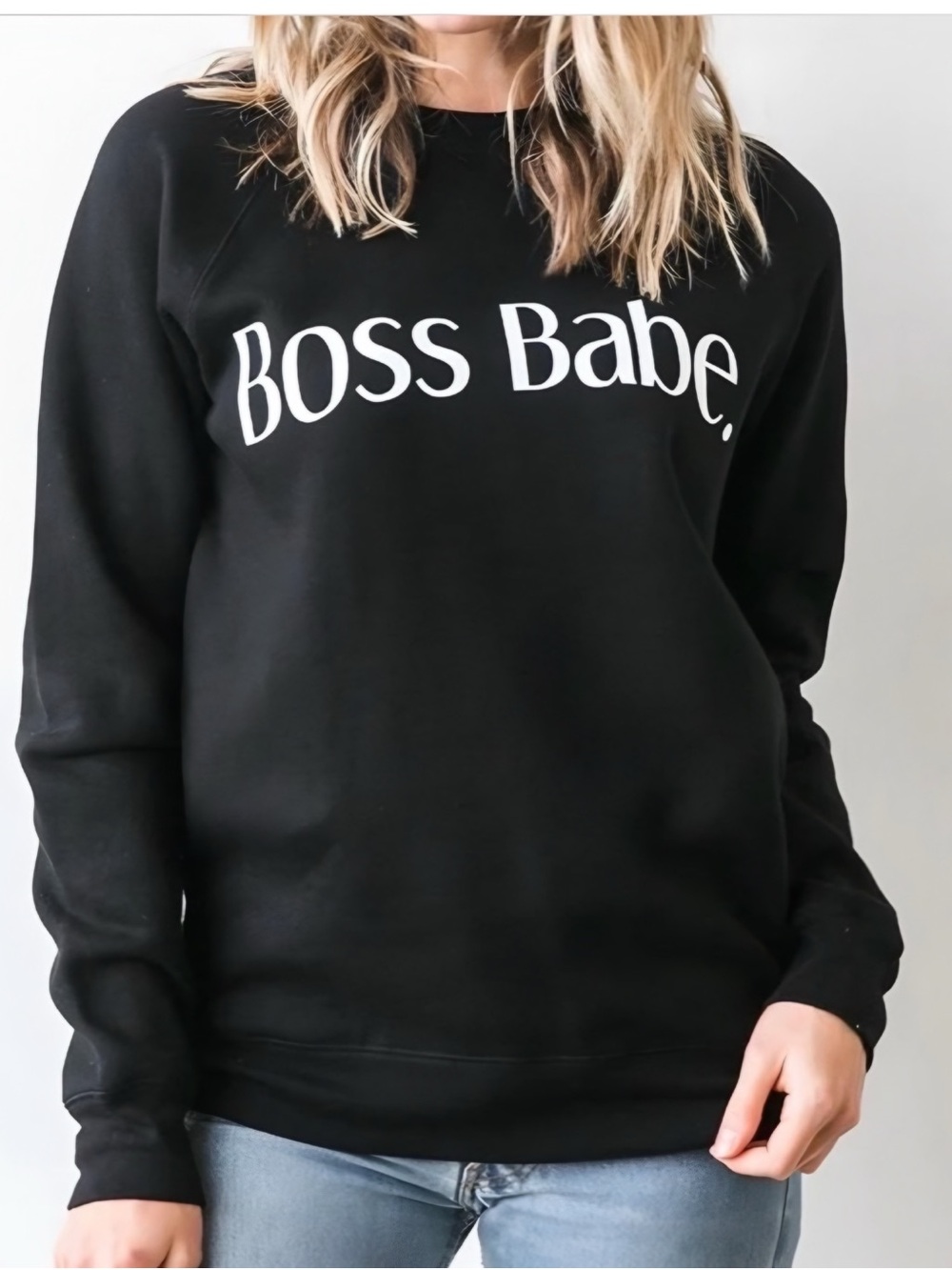 Brunette the Label Boss Babe Black Crewneck Sweatshirt